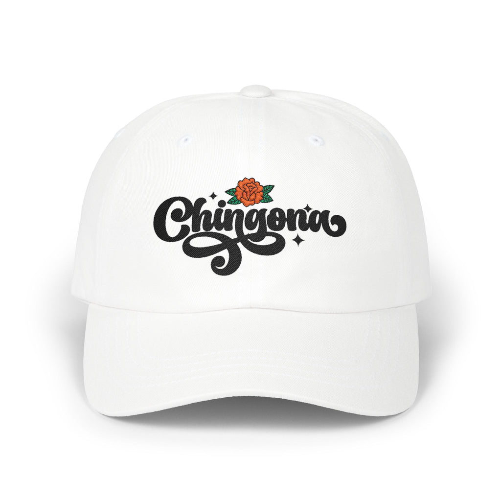 Chingona rose embroidered dad cap khaki - adjustable unstructured Latina streetwear hat