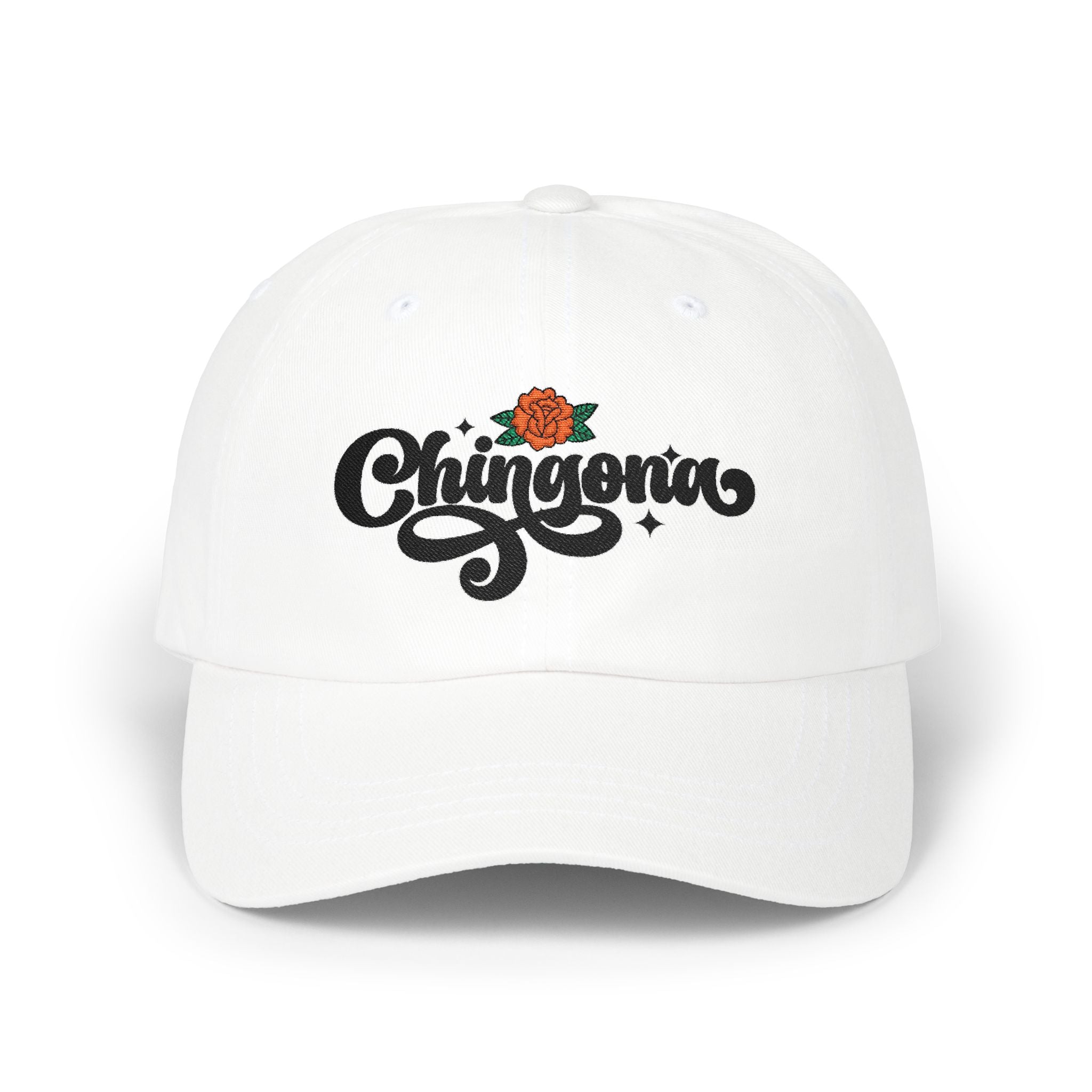 Chingona rose embroidered dad cap khaki - adjustable unstructured Latina streetwear hat