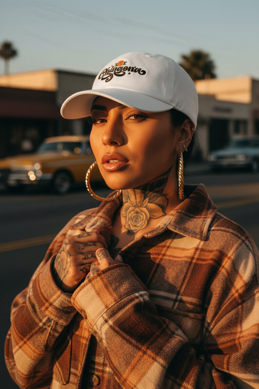 Chingona Embroidered Dad Cap | Rose Script Latina Baseball Hat