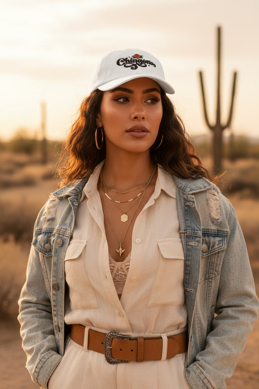 Chingona embroidered rose cap lifestyle - unstructured cotton Latina streetwear hat