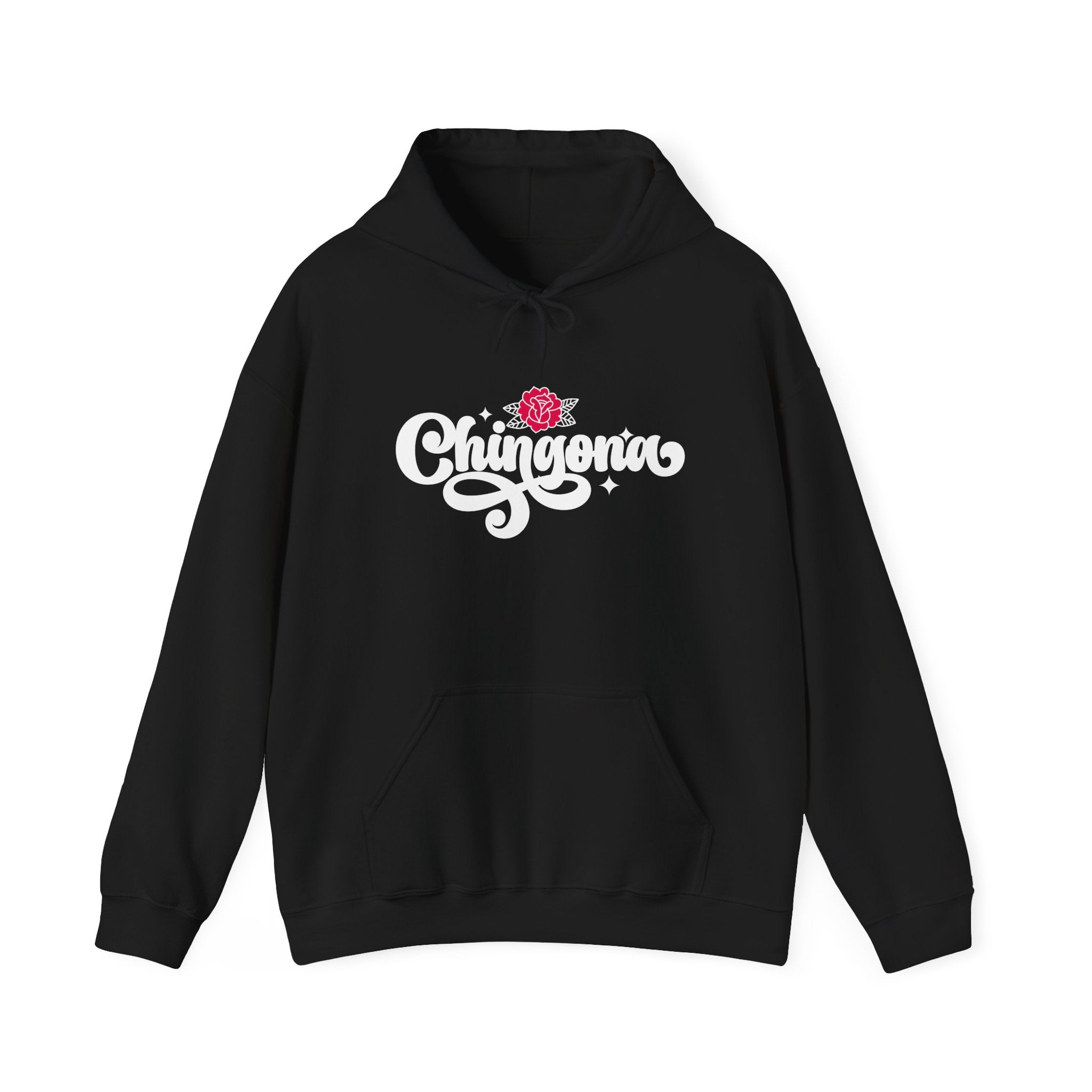 Chingona rose script hoodie dark heather - bold Latina empowerment pullover sweatshirt