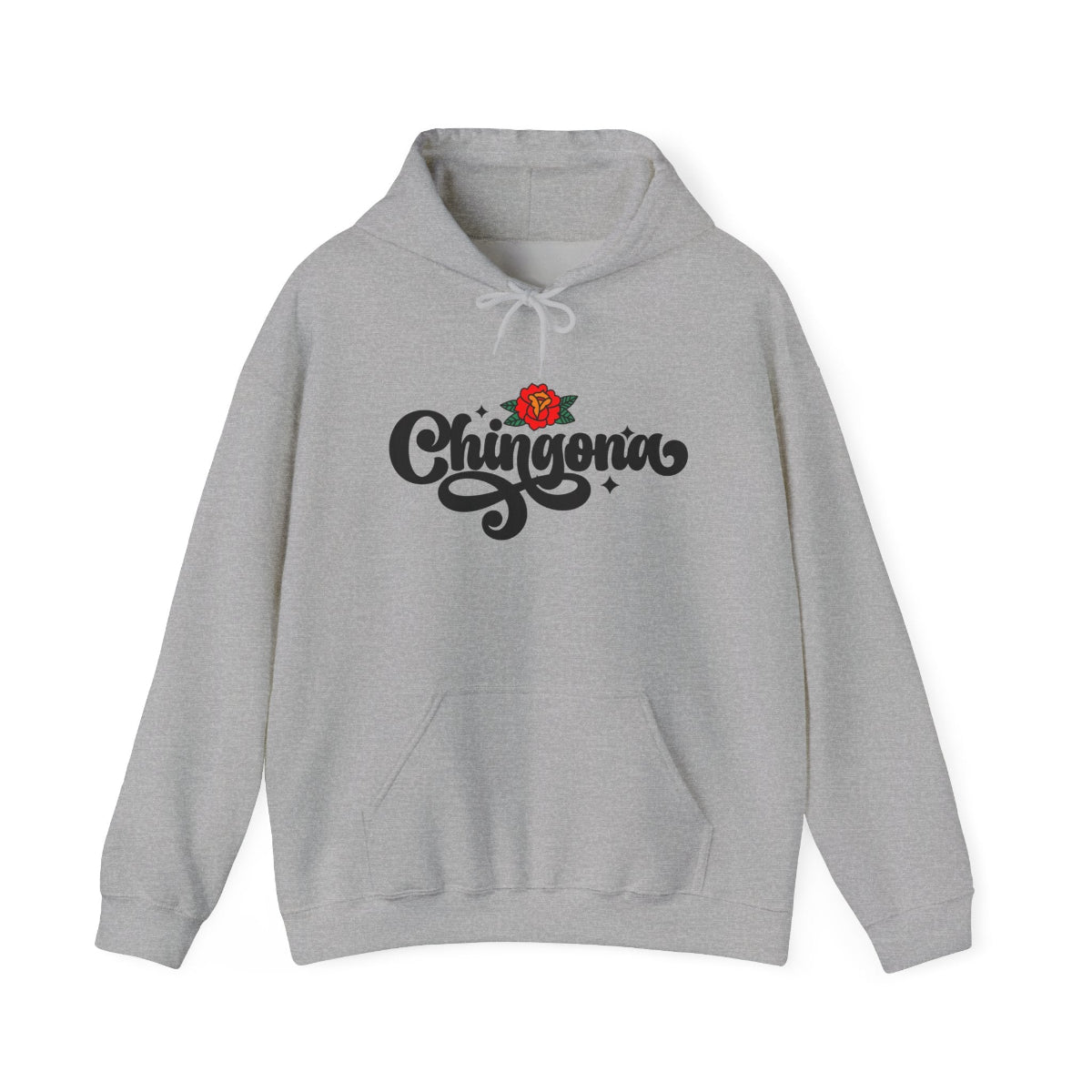 Chingona rose hoodie white - bold script Latina empowerment pullover sweatshirt