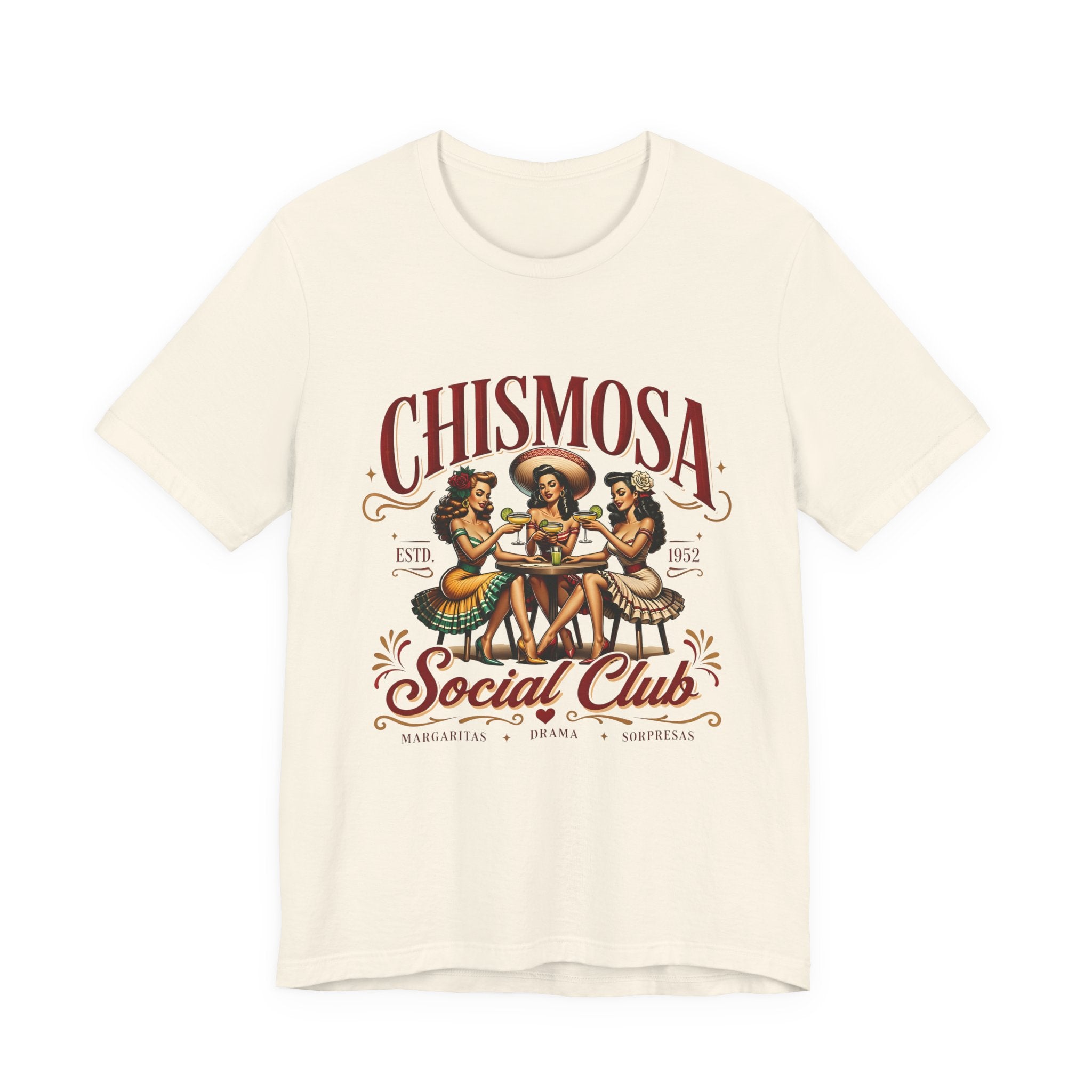 Chismosa Social Club natural tee - vintage gossip margarita Latina bachelorette shirt