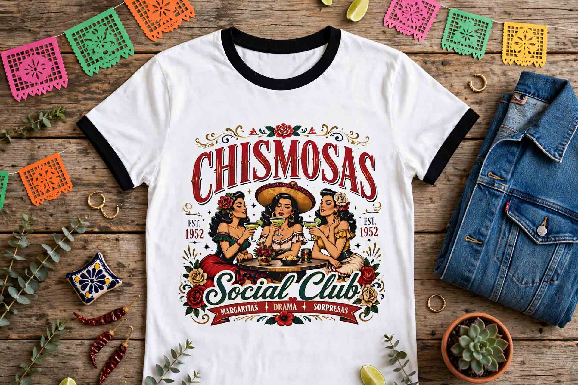 Chismosa Social Club Ringer T-Shirt | Vintage Latina Gossip Retro Graphic Tee