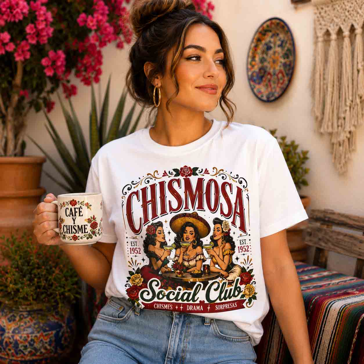 Chismosa Social Club white tee - vintage Latina social club retro pinup Comfort Colors