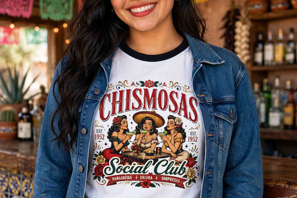 Chismosa Social Club Ringer T-Shirt | Vintage Latina Gossip Retro Graphic Tee
