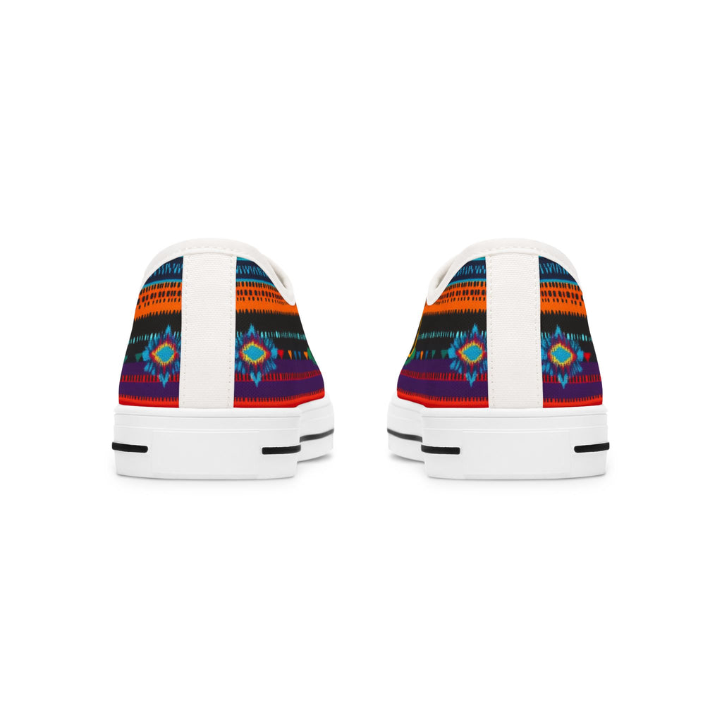 Chingona Aztec print low-top sneakers side view - colorful serape canvas Latina shoes