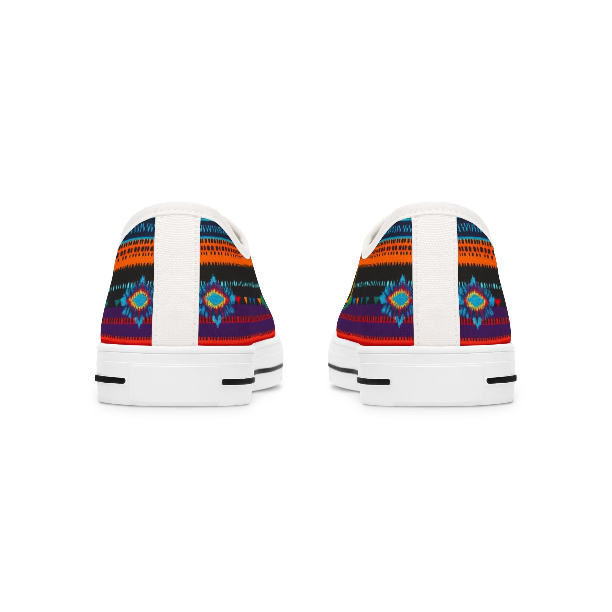 Chingona Aztec print low-top sneakers side view - colorful serape canvas Latina shoes