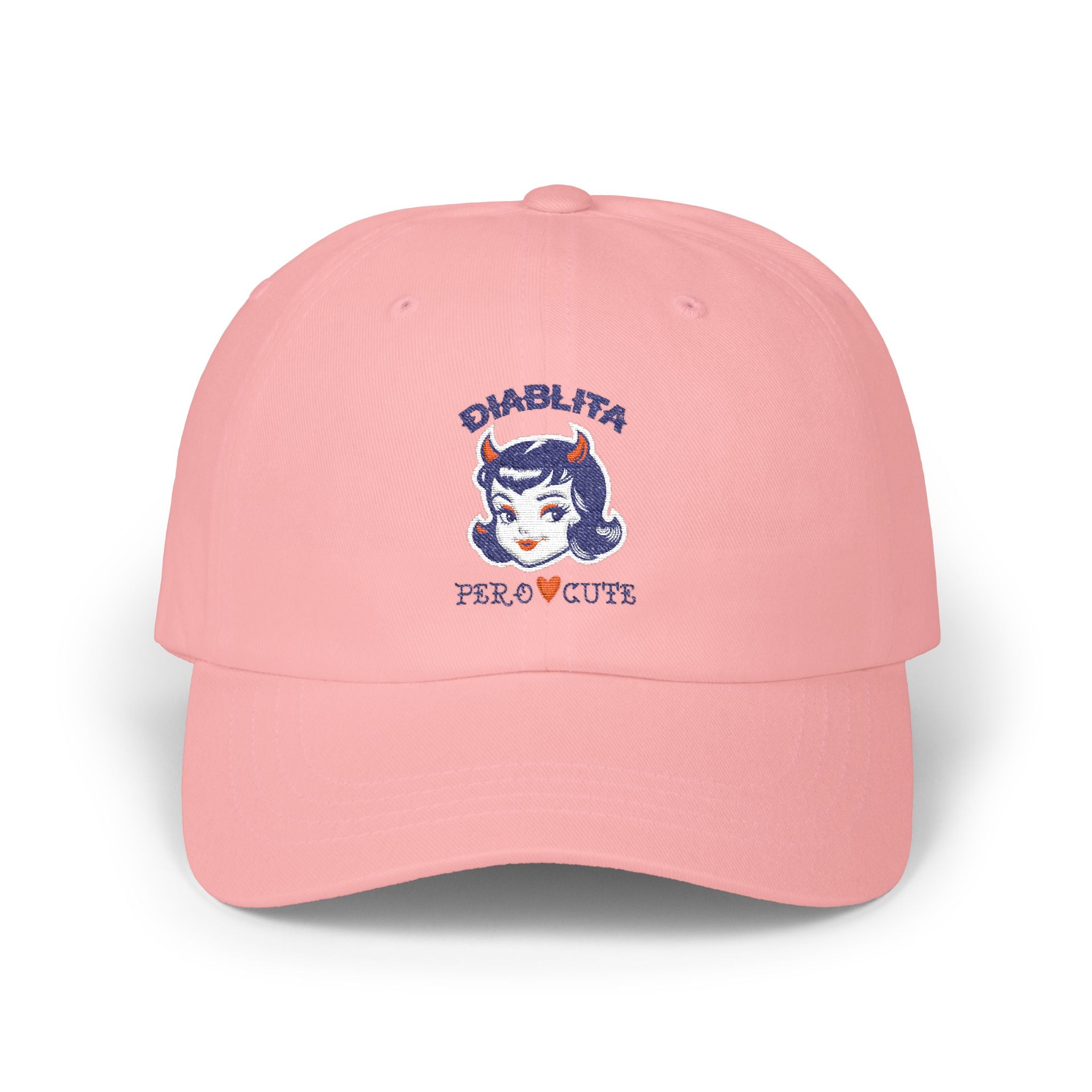 Diablita Pero Cute stone dad cap - adjustable unstructured Latina devil embroidered hat