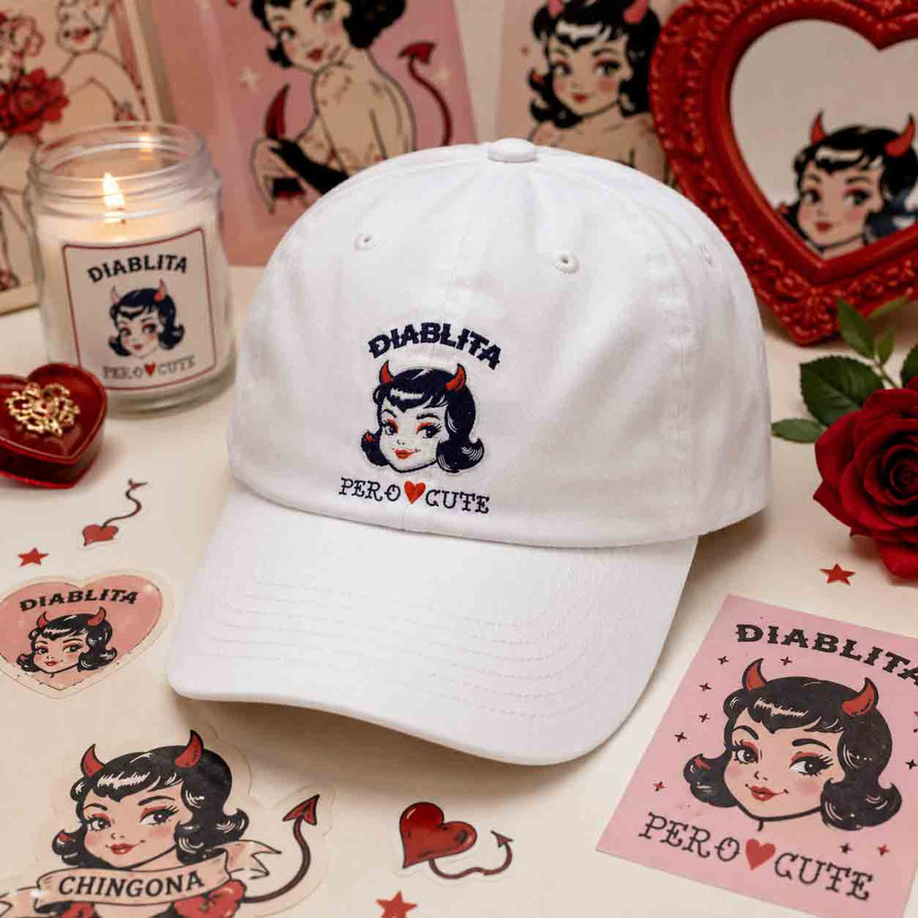 Diablita Pero Cute Dad Cap | Retro Embroidered Devil Girl Latina Baseball Hat