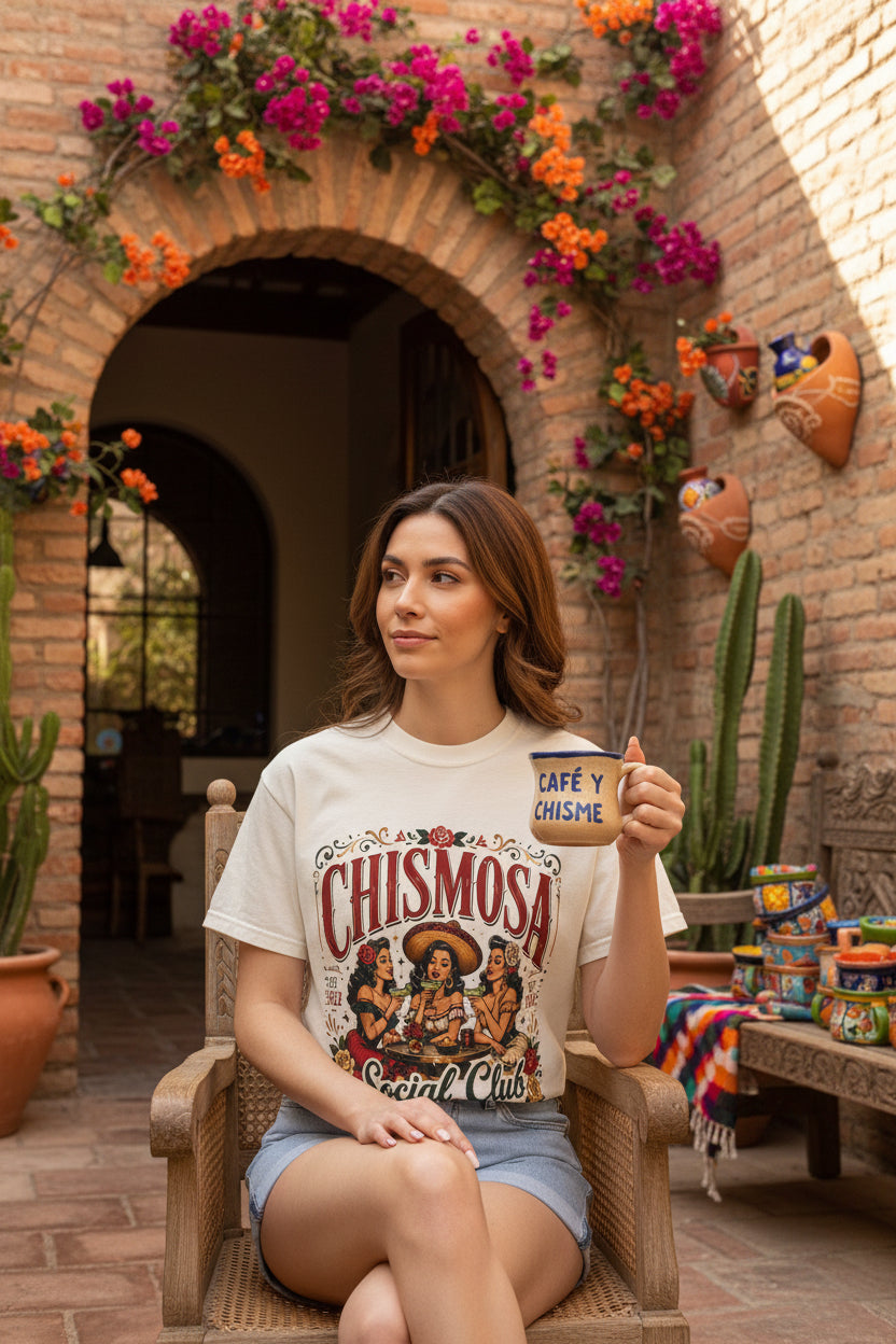 Chismosa Social Club white tee - vintage Latina social club retro pinup Comfort Colors