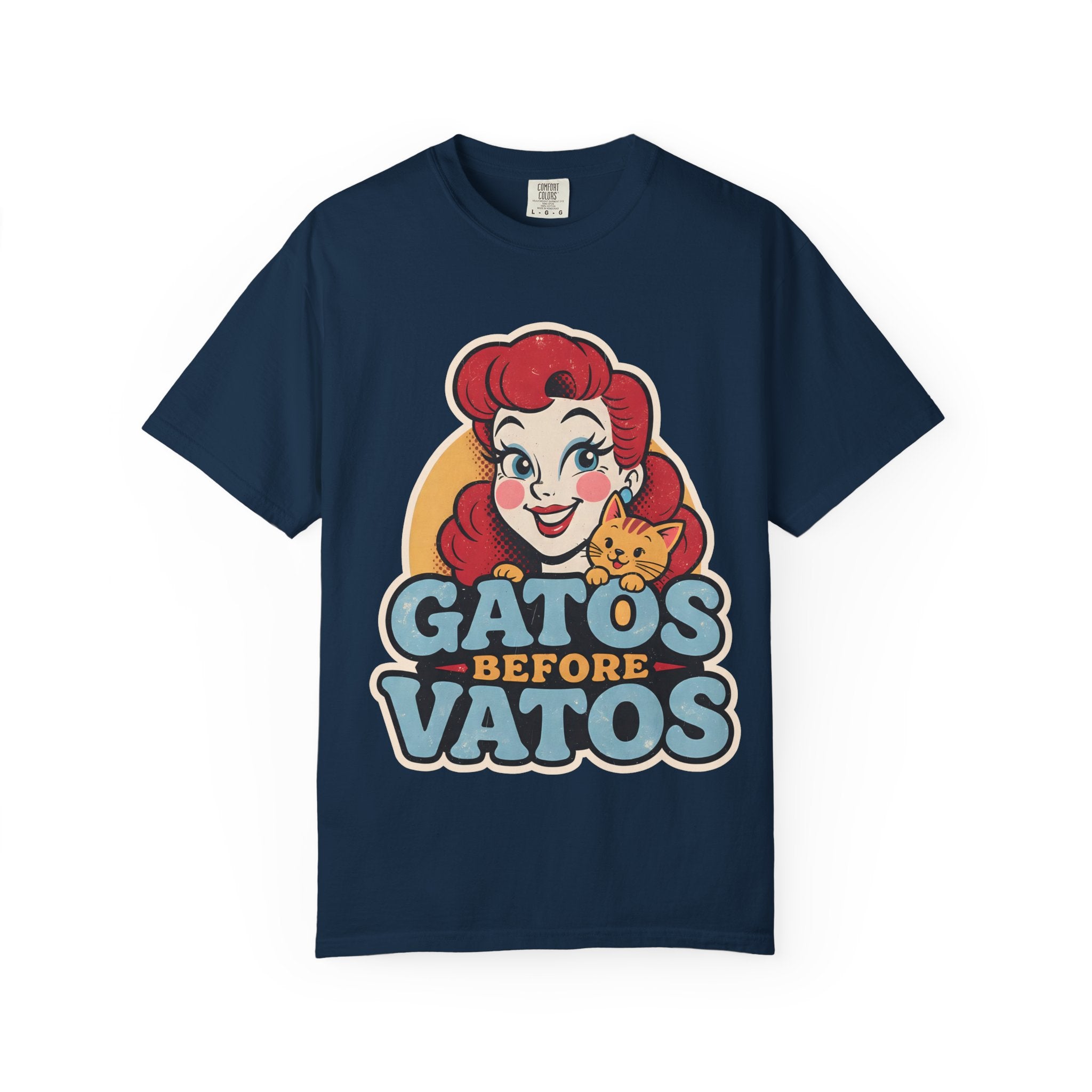 Gatos Before Vatos unisex tee in ivory - vintage style Latina cat shirt