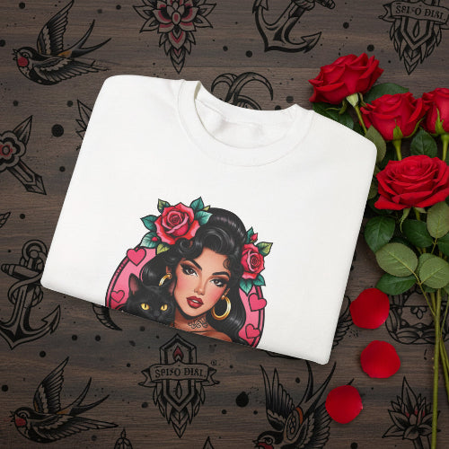 Group of Latina women wearing Gatos Before Vatos sweatshirts, celebrating Chicana culture.