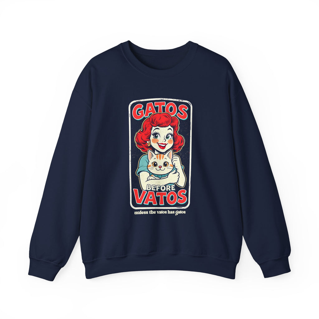 Chicana cat mama crewneck sweatshirt navy - Gatos Before Vatos cozy pullover
