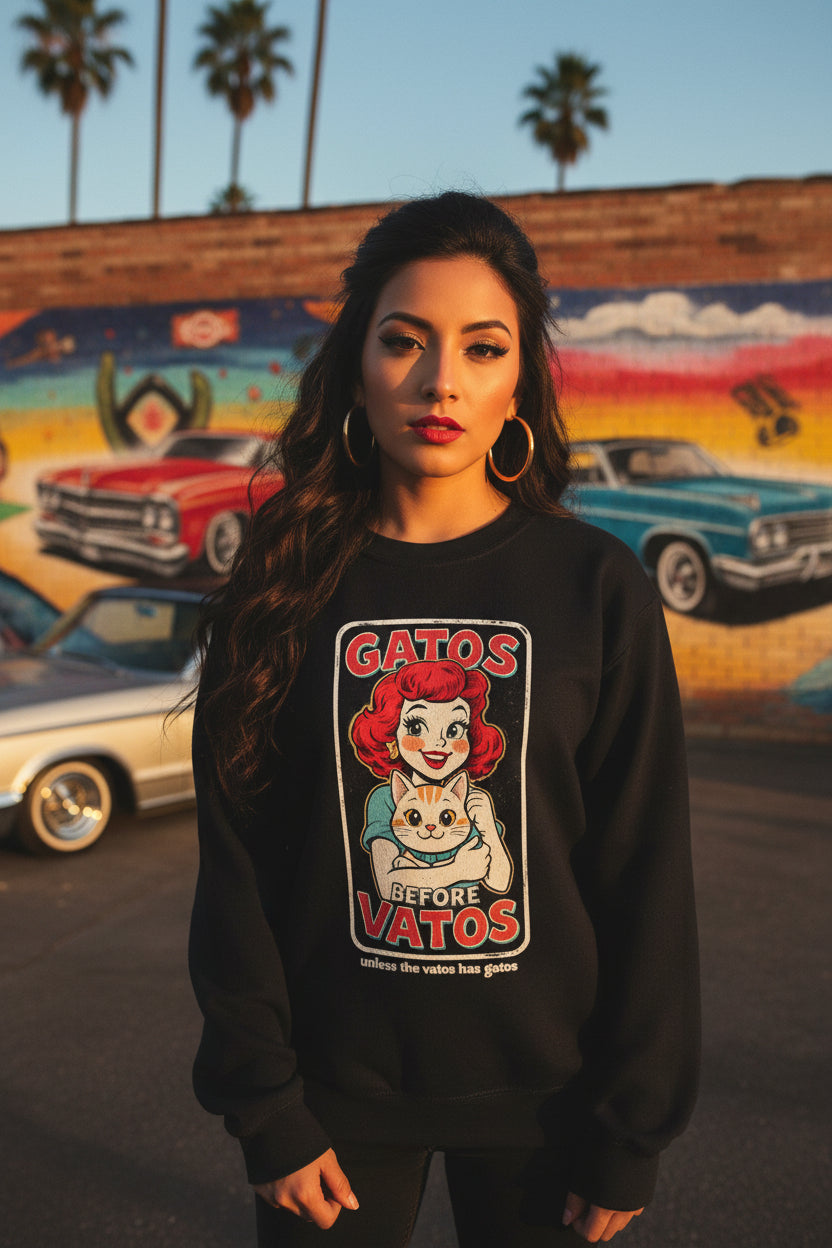 Gatos Before Vatos unisex pullover - gift for cat mama Latina pride sweatshirt