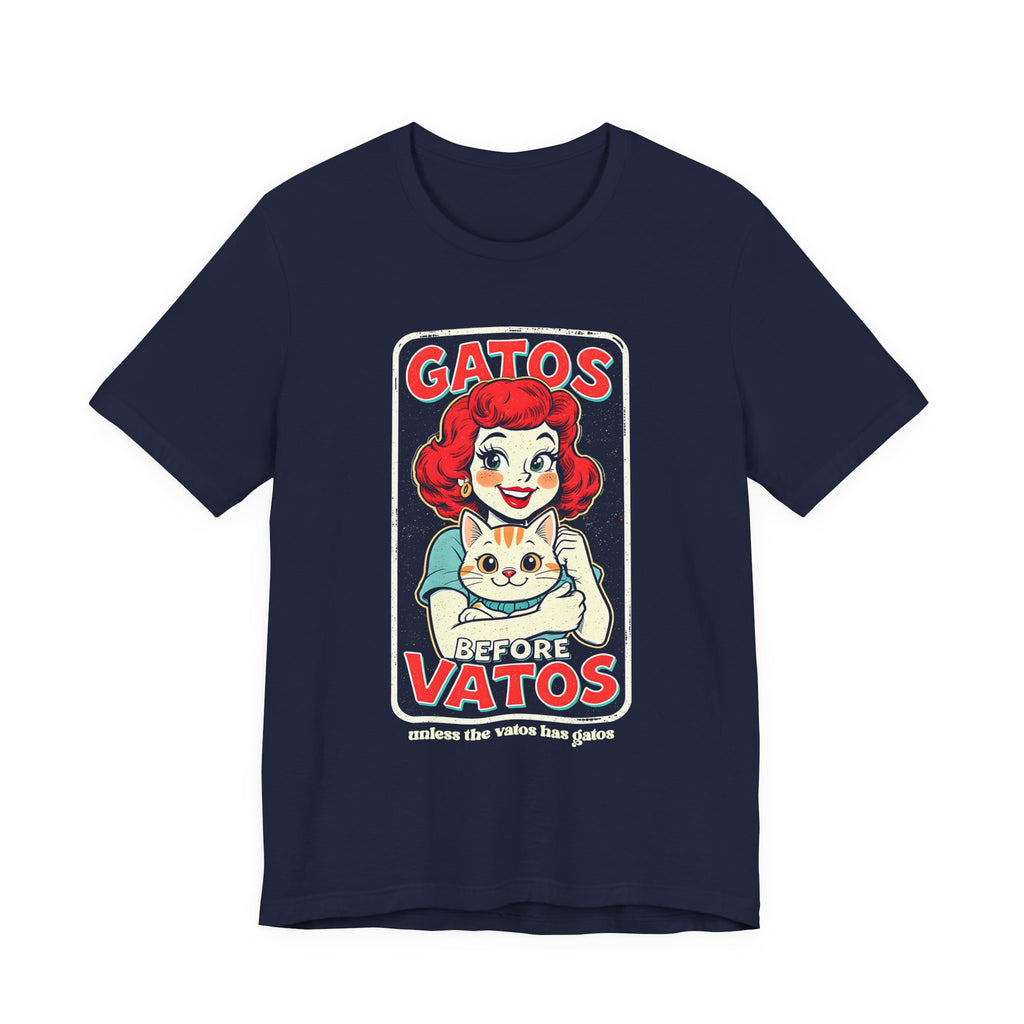 Retro Latina cat graphic tee in navy - funny gatos shirt gift for her