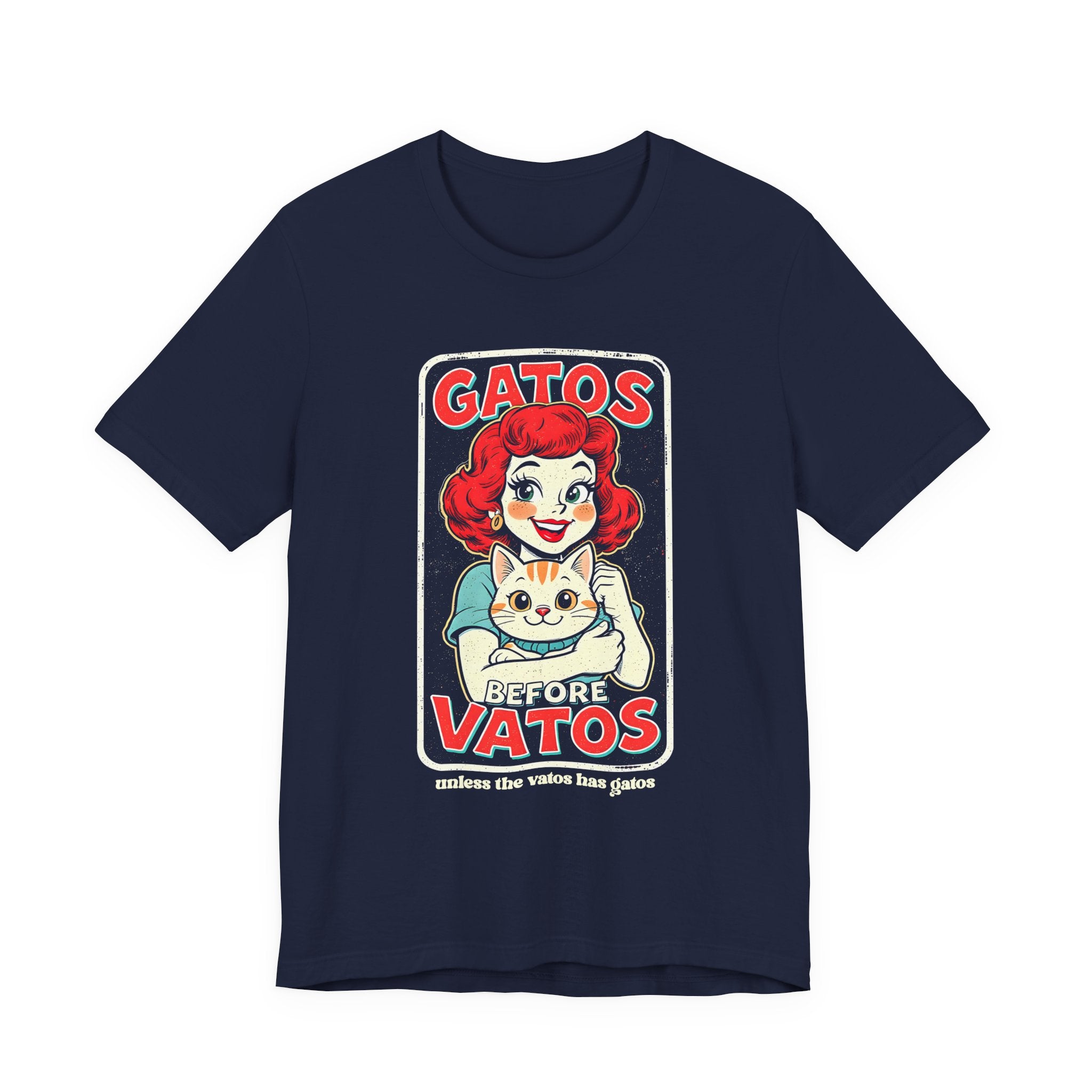 Retro Latina cat graphic tee in navy - funny gatos shirt gift for her