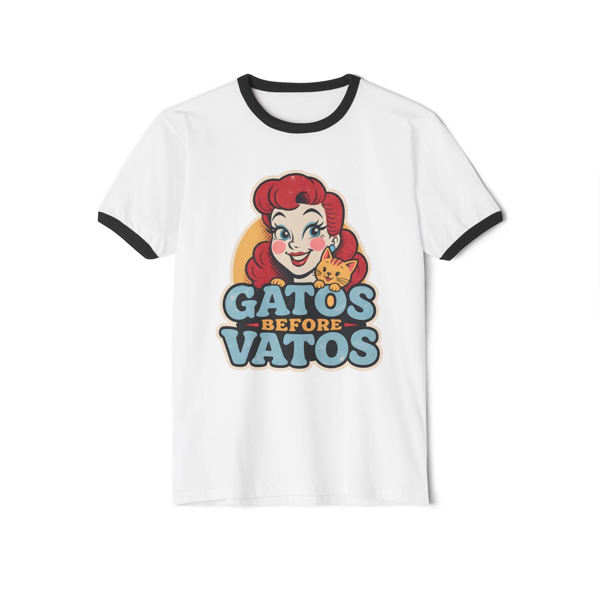 Gatos Before Vatos heather grey ringer tee - vintage chicana cat lover unisex shirt