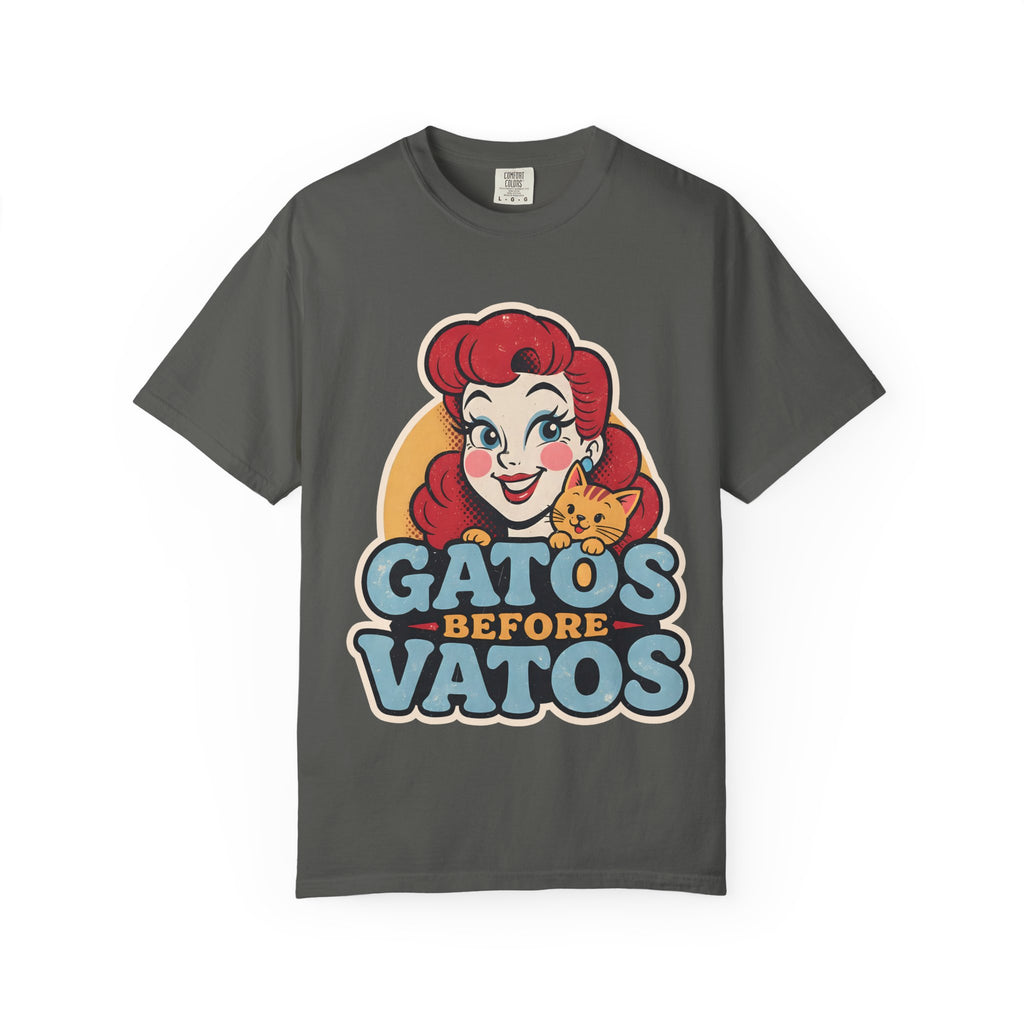 Gatos Before Vatos heavyweight cotton tee - true navy Comfort Colors cat shirt