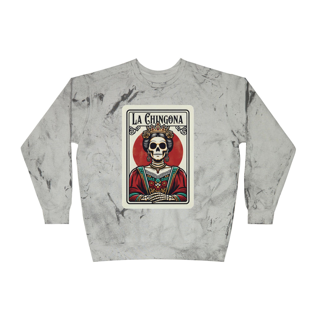La Chingona loteria card design Color Blast sweatshirt smoke - chicana skull queen pullover