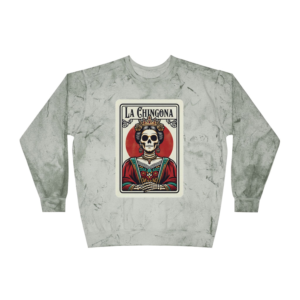 La Chingona skull queen fern Color Blast pullover - Day of Dead chicana gift sweatshirt