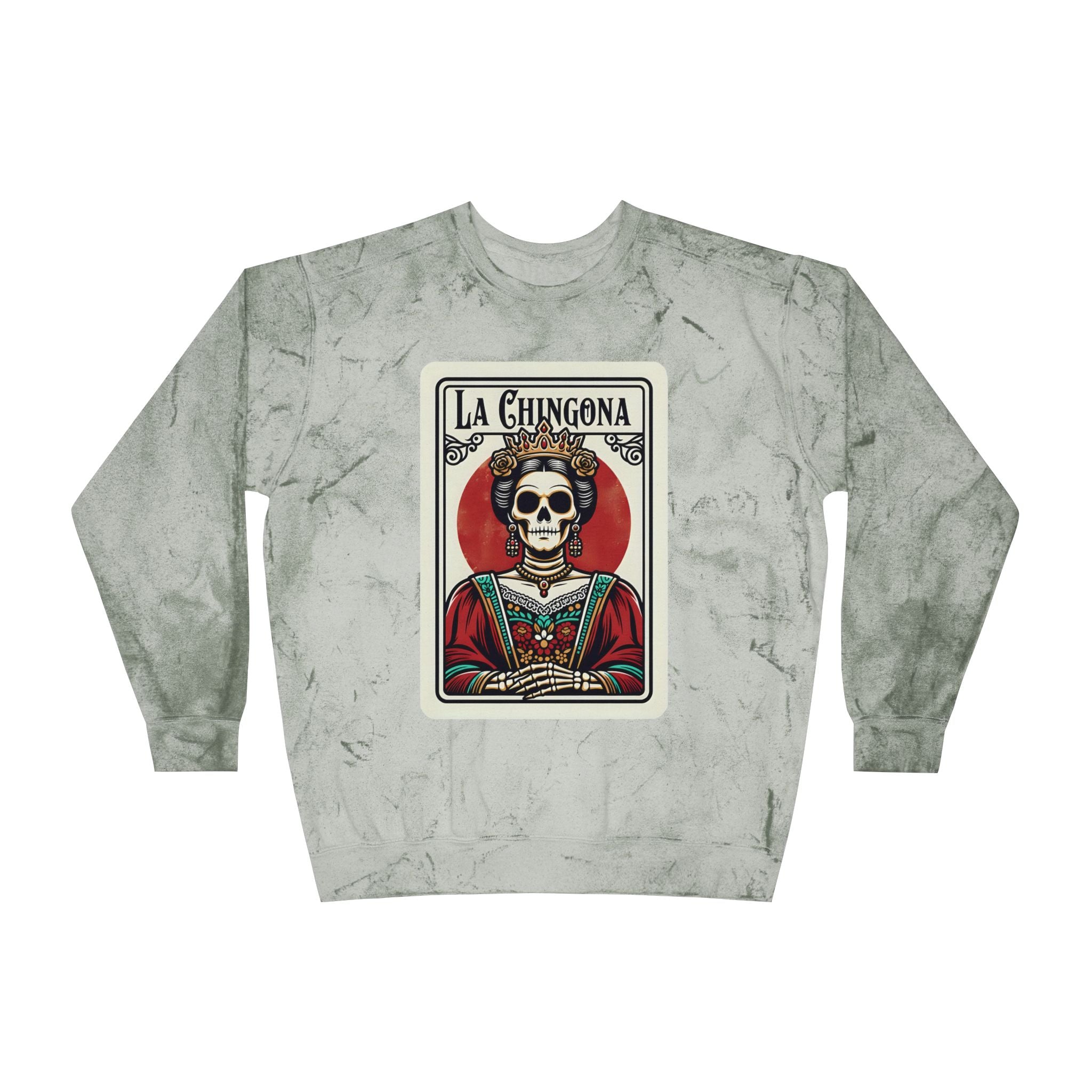 La Chingona skull queen fern Color Blast pullover - Day of Dead chicana gift sweatshirt