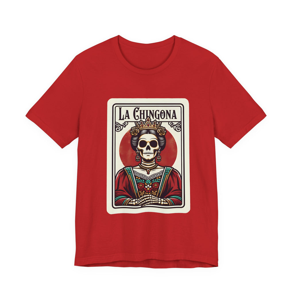 La Chingona mustard tee - Day of Dead skull art gothic Latina pride graphic tee