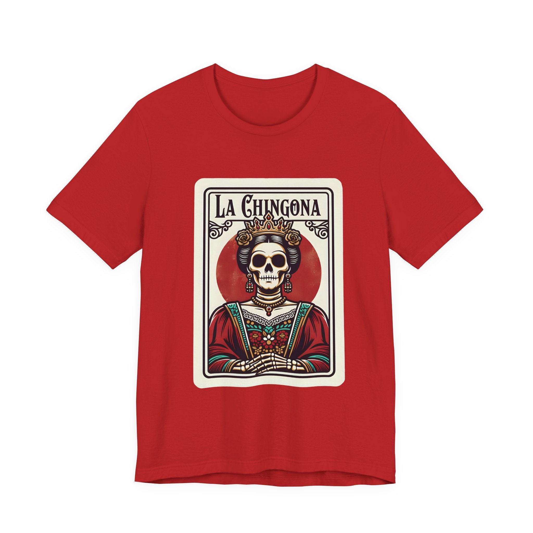 La Chingona mustard tee - Day of Dead skull art gothic Latina pride graphic tee