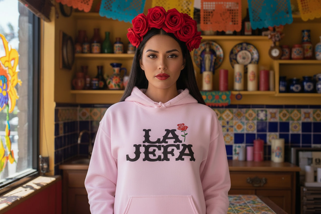 La Jefa Hoodie – Floral "La Jefa" Statement Pullover