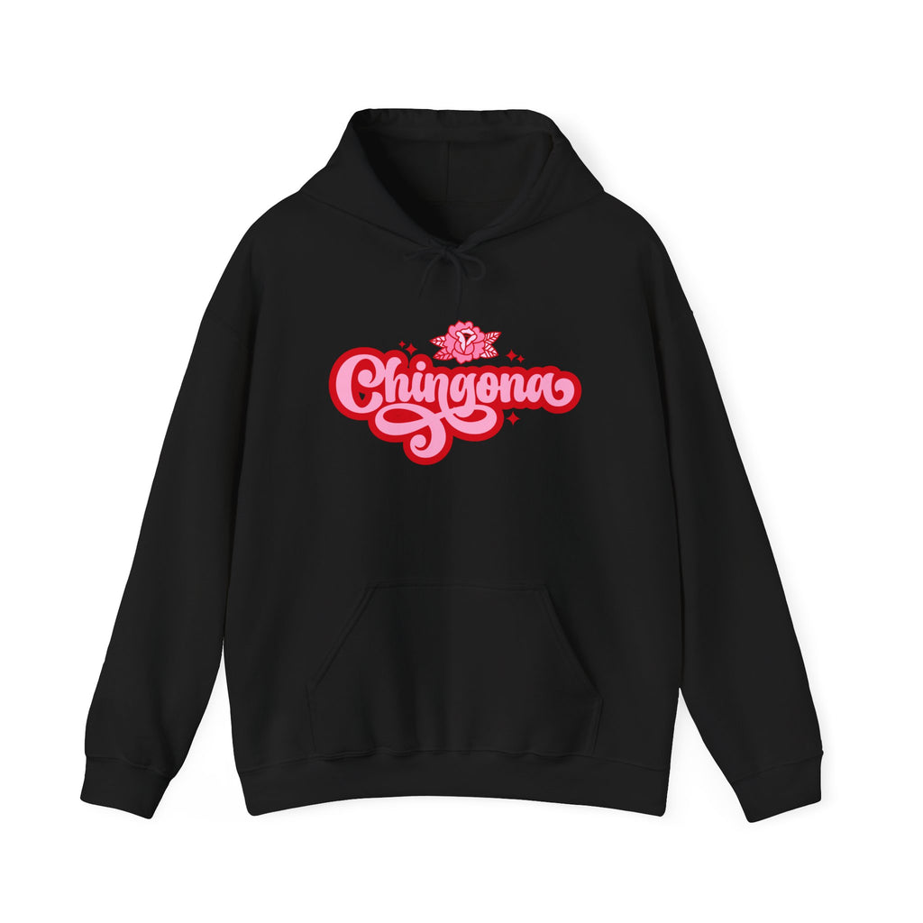 Chingona rose hoodie sand - boho Latina pride script sweatshirt casual pullover