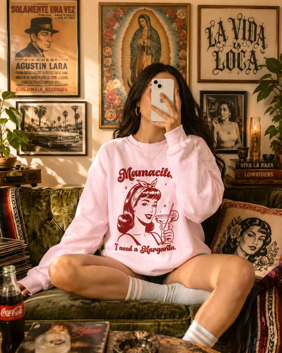 Mamacita Margarita crewneck lifestyle - retro pinup Cinco de Mayo girls night pullover