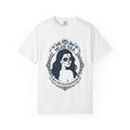 A detailed graphic print of a vintage-style Mexican calavera silhouette featuring the text “Mejor Sola Que Mal Acompañada” on a heavyweight Comfort Colors shirt.