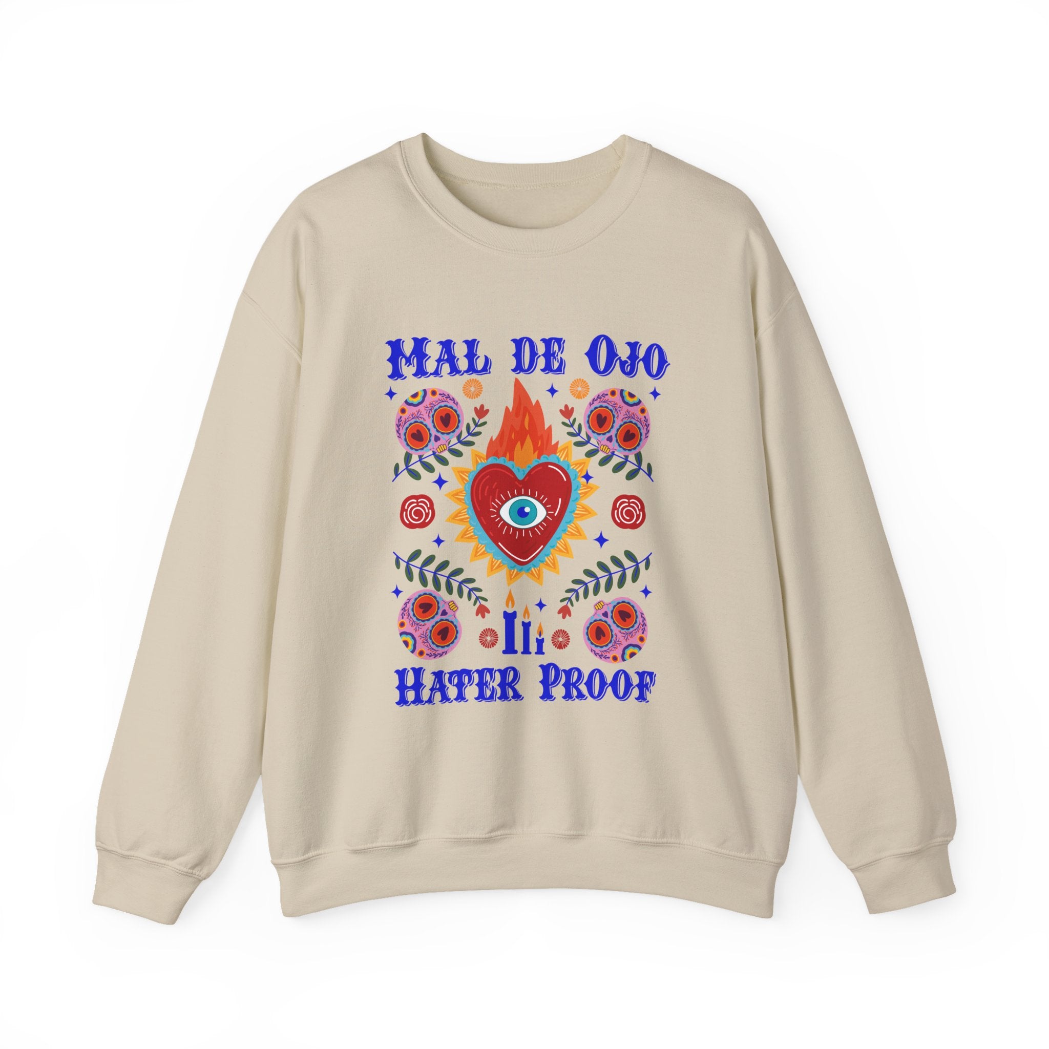 Mal de Ojo Hater Proof sand crewneck - spiritual folk art evil eye chicana sweatshirt