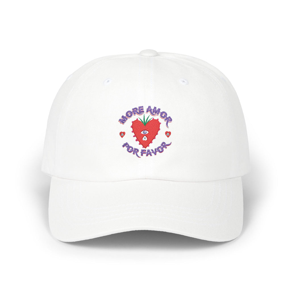 More Amor Por Favor embroidered dad cap white - cute strawberry Latina baseball hat