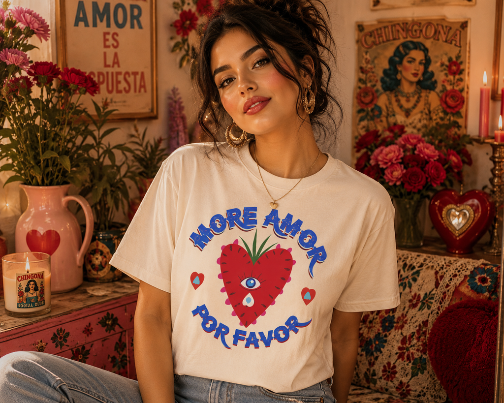 More Amor Por Favor ivory tee - heavyweight comfort colors retro love shirt for women