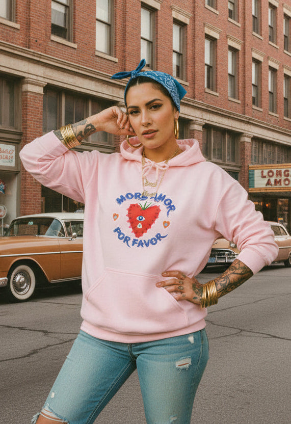 Hoodie — 'More Amor Por Favor' Cute Heart Graphic Pullover