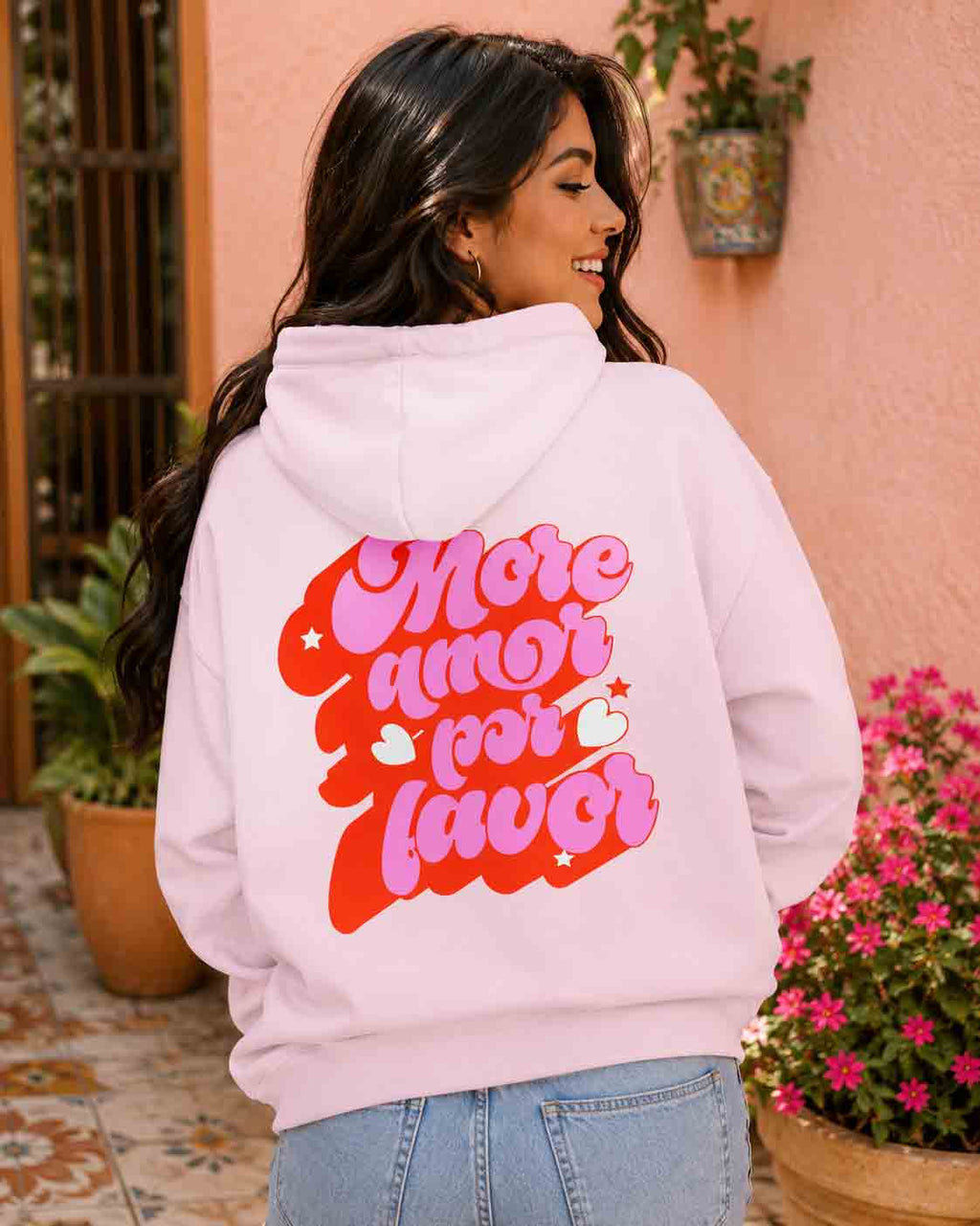 More Amor Por Favor hoodie green - retro heart graphic bold Latina love pullover