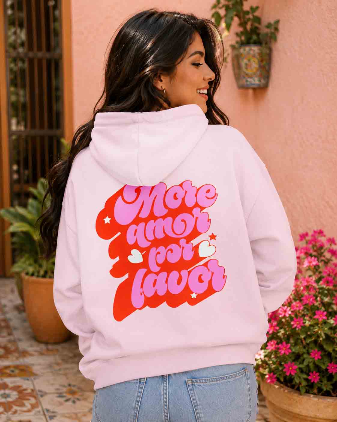 More Amor Por Favor hoodie green - retro heart graphic bold Latina love pullover