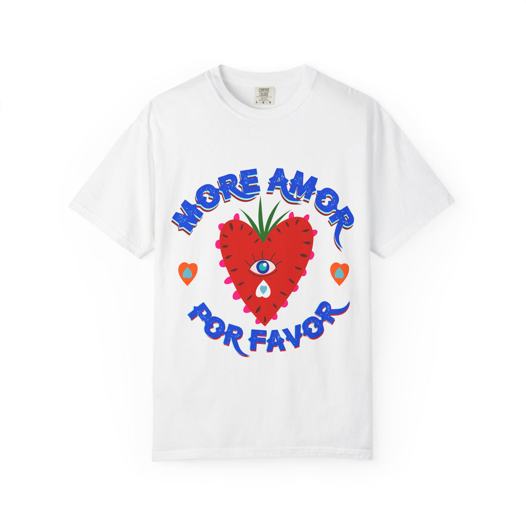 More Amor Por Favor garment dyed tee in blossom - retro amor Latina streetwear shirt