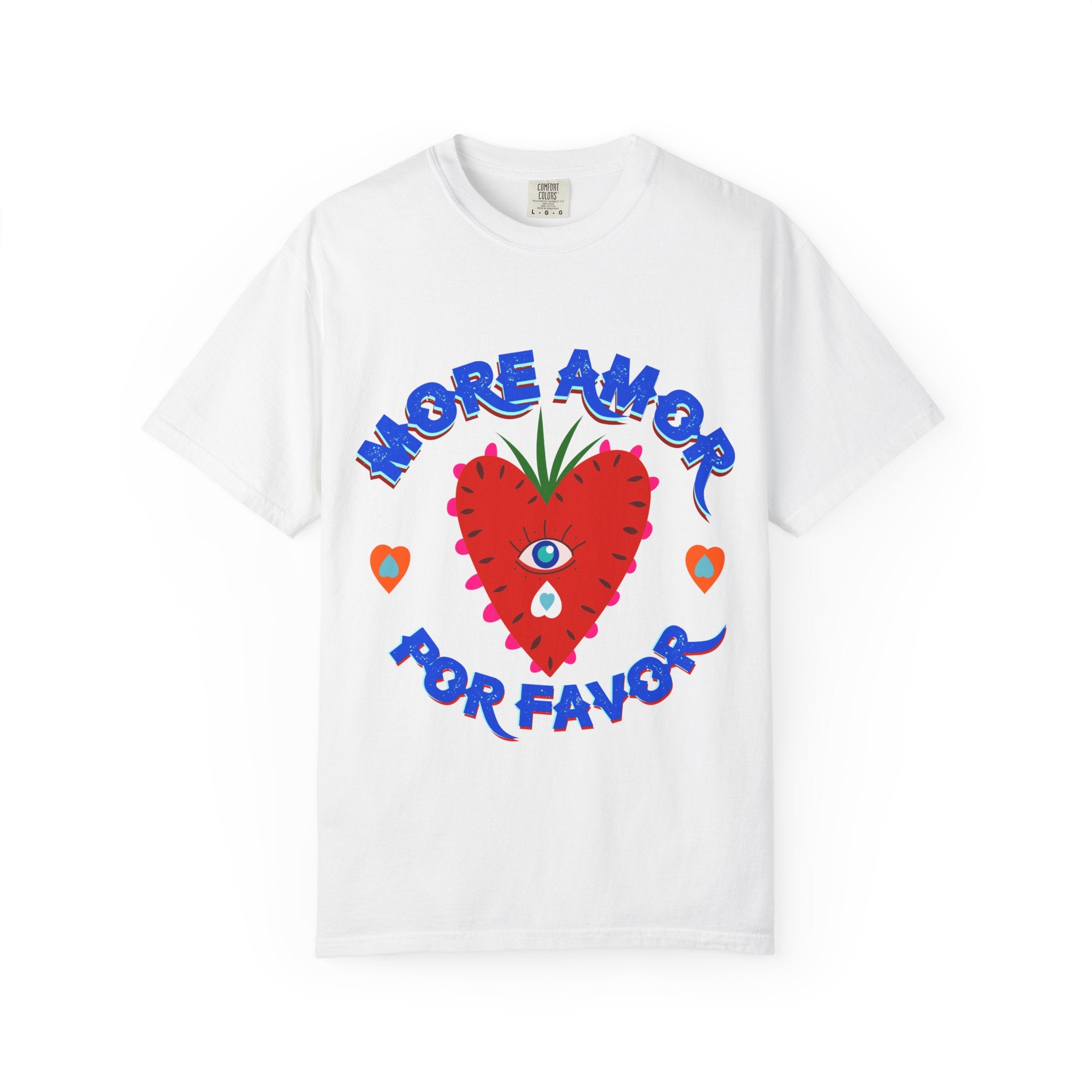 More Amor Por Favor garment dyed tee in blossom - retro amor Latina streetwear shirt