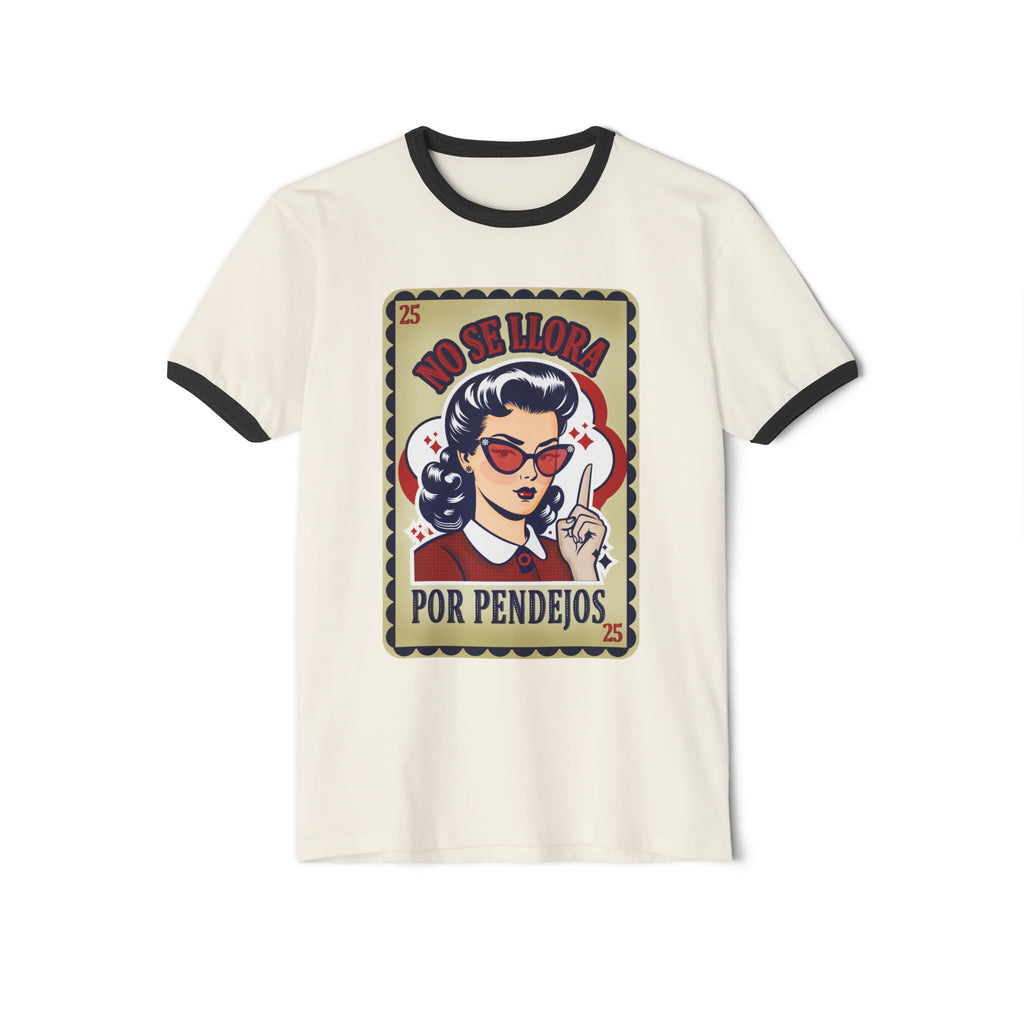 No Se Llora Por Pendejos natural black ringer tee - vintage pinup contrast collar Latina shirt