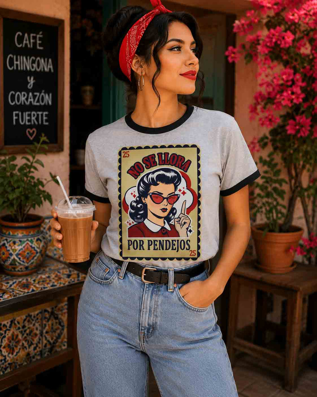 No Se Llora Por Pendejos white black ringer tee - retro Latina statement contrast collar shirt