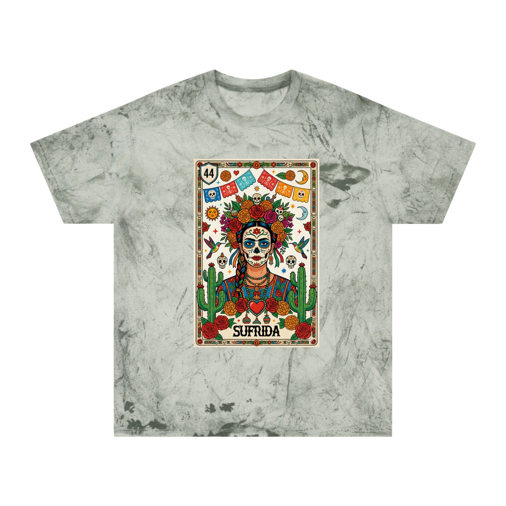 Sufrida sugar skull Color Blast tee ocean - Day of Dead loteria art Latina graphic shirt