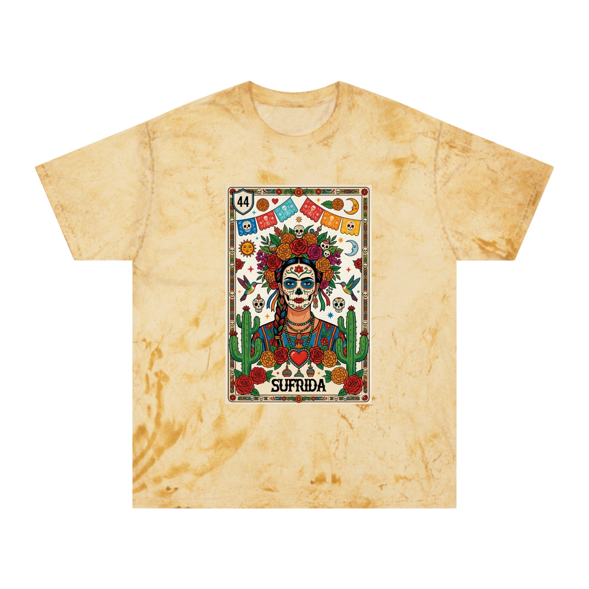 Sufrida Day of Dead tee smoke - unique marbled Color Blast chicana sugar skull shirt