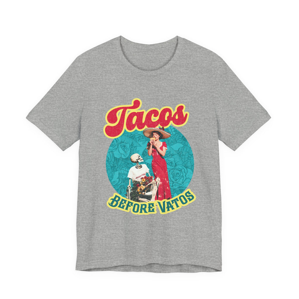 Funny Latina taco lover graphic tee in athletic heather - retro Mexican design