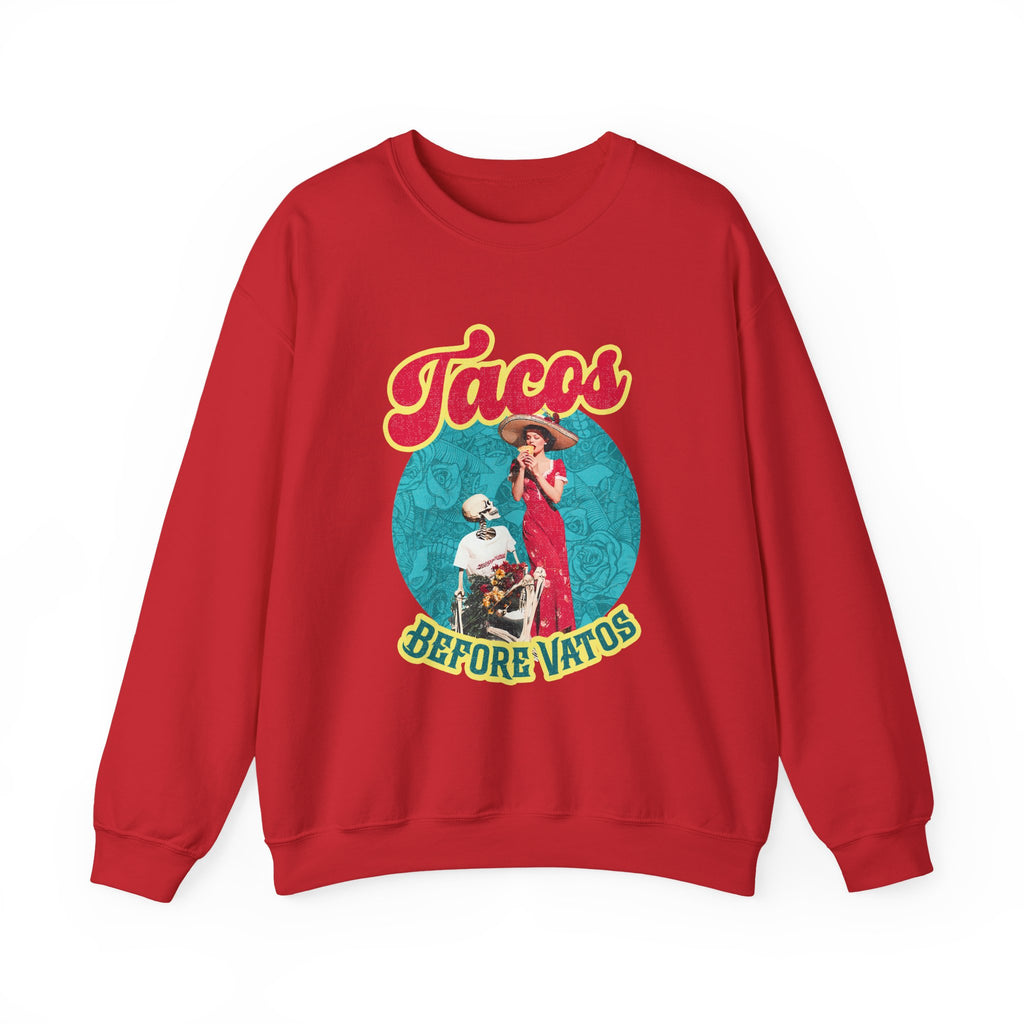 Tacos Before Vatos crewneck sweatshirt in black - vintage taco lover Latina pullover