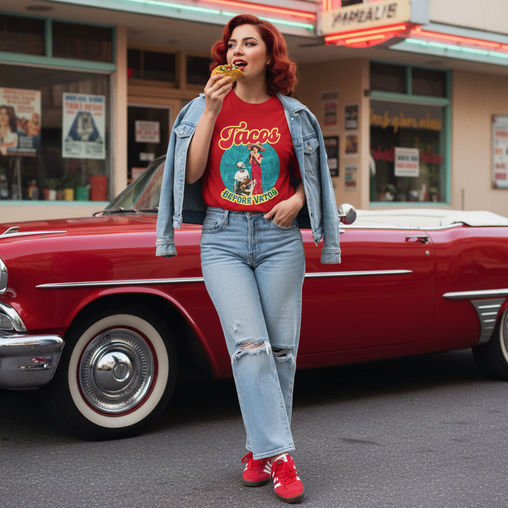 Funny Mexican food t-shirt - Tacos Before Vatos gift for Latina women
