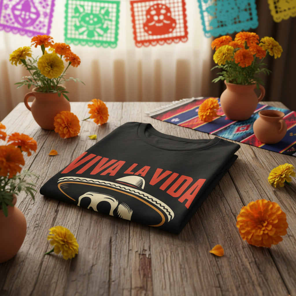 Day of Dead skull serape tee for Latinas - Viva La Vida Bella Canvas chicana gift shirt