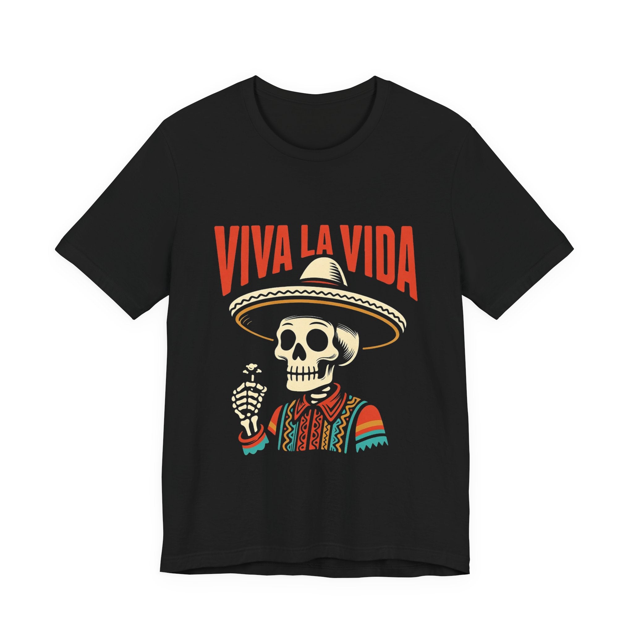 Viva La Vida t-shirt black - Day of Dead skull sombrero serape Latina graphic tee