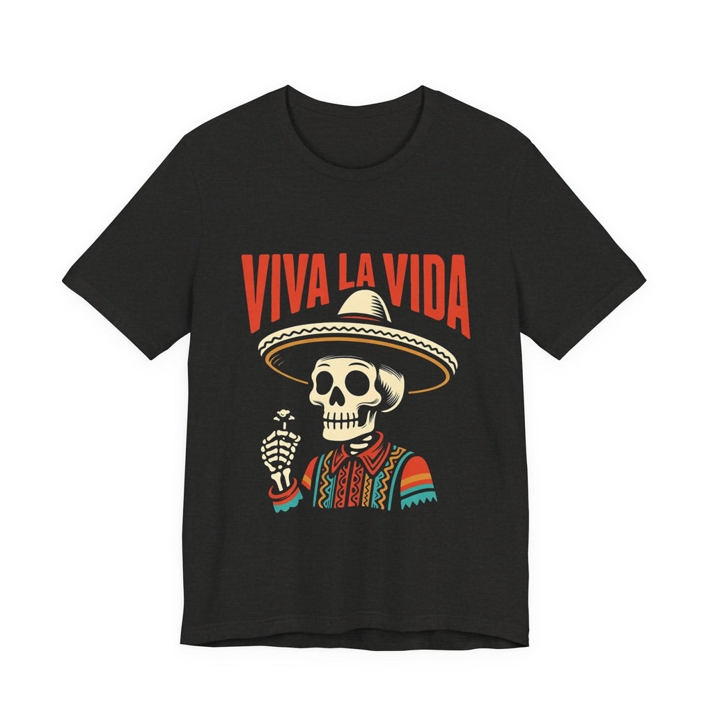 Viva La Vida dark grey heather tee - retro Dia de Muertos calavera serape graphic shirt